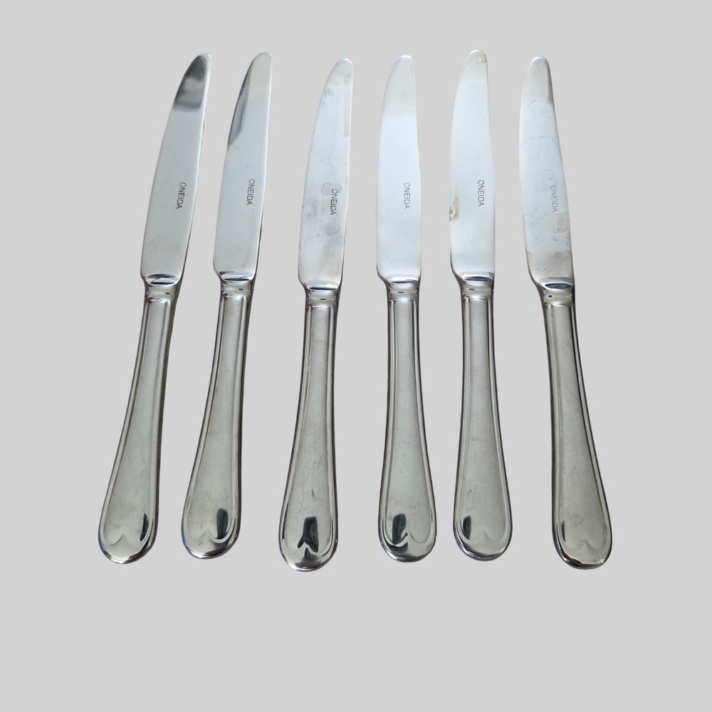 Oneida Wagner Stainless Steel Dinner Knives Set of 6 Heart Motif Flatware Silver